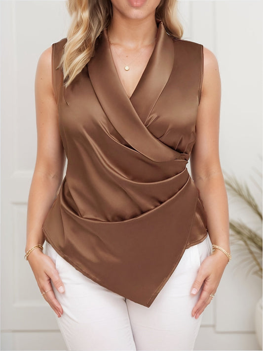 Women's Elegant Asymmetric Sleeveless Wrap Blouse for Office and Leisure