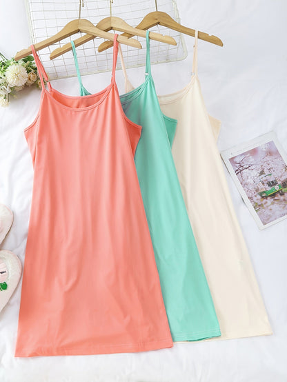 Women's Nightgown Set – Elegant Spaghetti Strap Slip Dress for Spring and Summer, 3-Pack