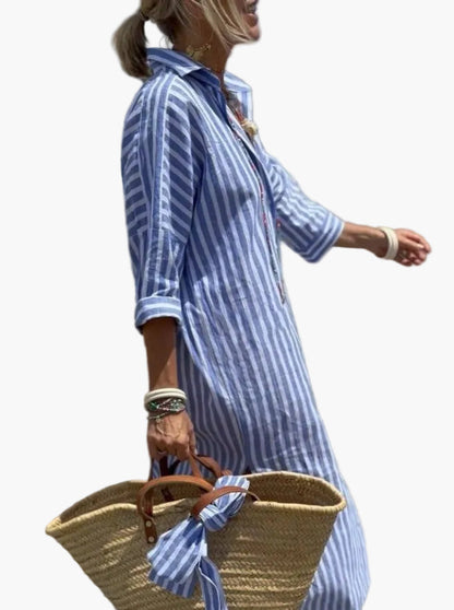 Women's Striped Shirt Dress – Casual Summer Style for Vacation & Leisure