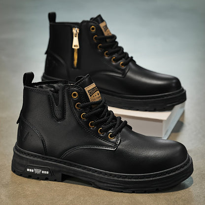 Men's lace-up ankle boots with a zipper and lug sole