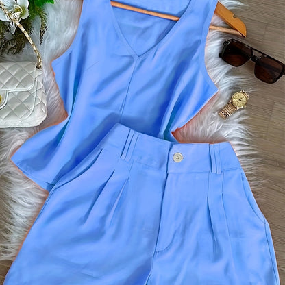 Women's Two-Piece Set – Elegant Top and Shorts for Spring & Summer, Leisure & Everyday Wear