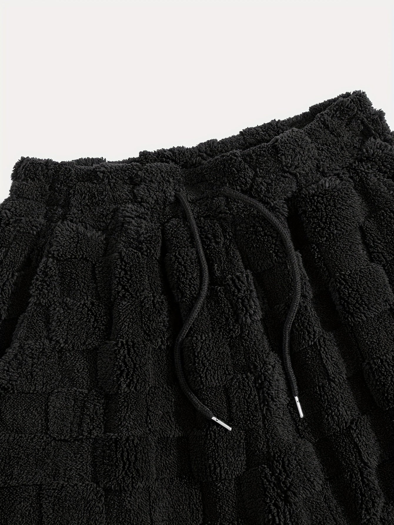 Unisex fluffy sweatpants with a plaid pattern and drawstring, White