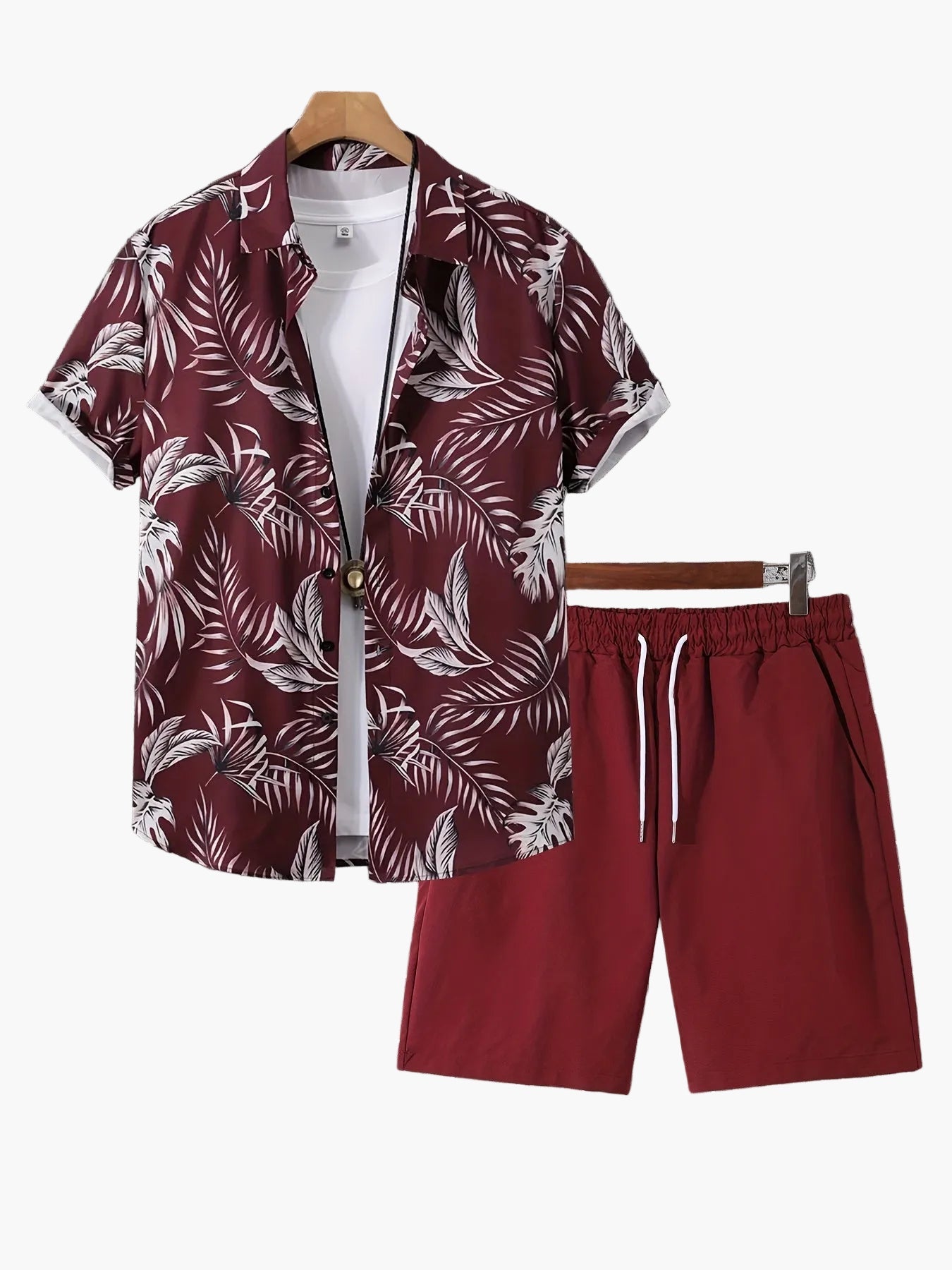 Men's Summer Set – Casual Short-Sleeve Shirt with Tropical Print and Shorts, Ideal for Vacation & Leisure
