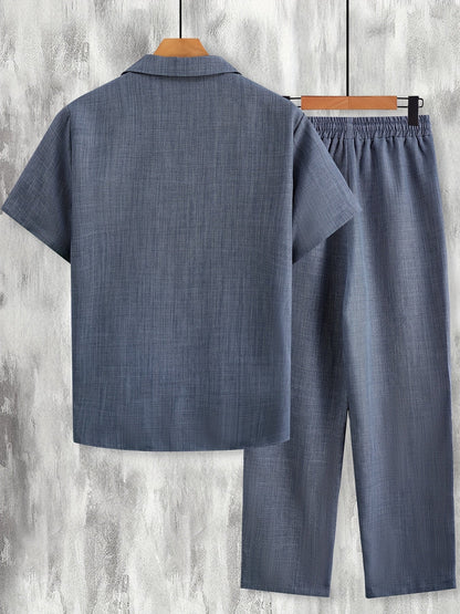 Men's Casual Suit Set – Short-Sleeve Shirt & Pants, Modern Summer Look for Everyday and Vacation