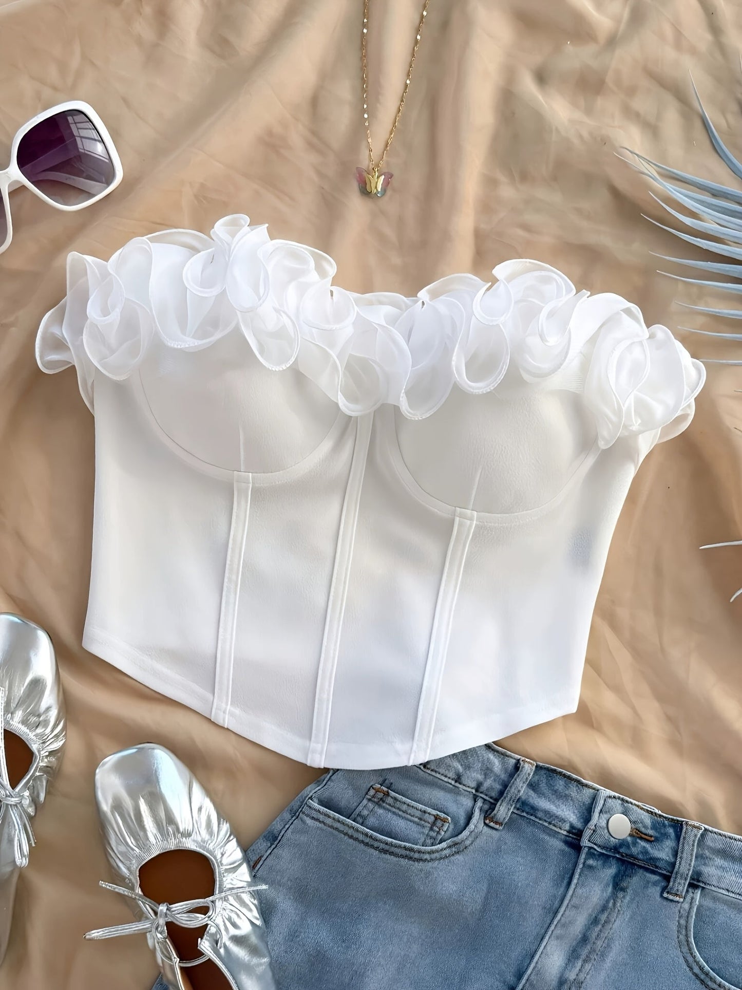 Women's Corset Top Elegant with Ruffles – Stylish Bustier for Spring and Summer