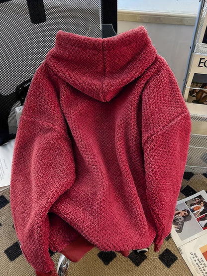 Unisex Flauschiger Hoodie mit Kapuze und Kängurutasche