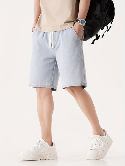 Men's Casual Loose Fit Denim Shorts with Drawstring – Relaxed, Knee-Length Shorts for Everyday and Streetwear