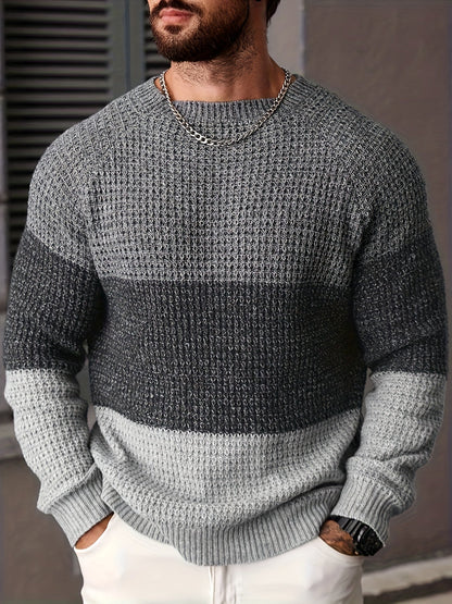 Herren Grobstrickpullover Rundhals Mehrfarbig Gestreift Langarm