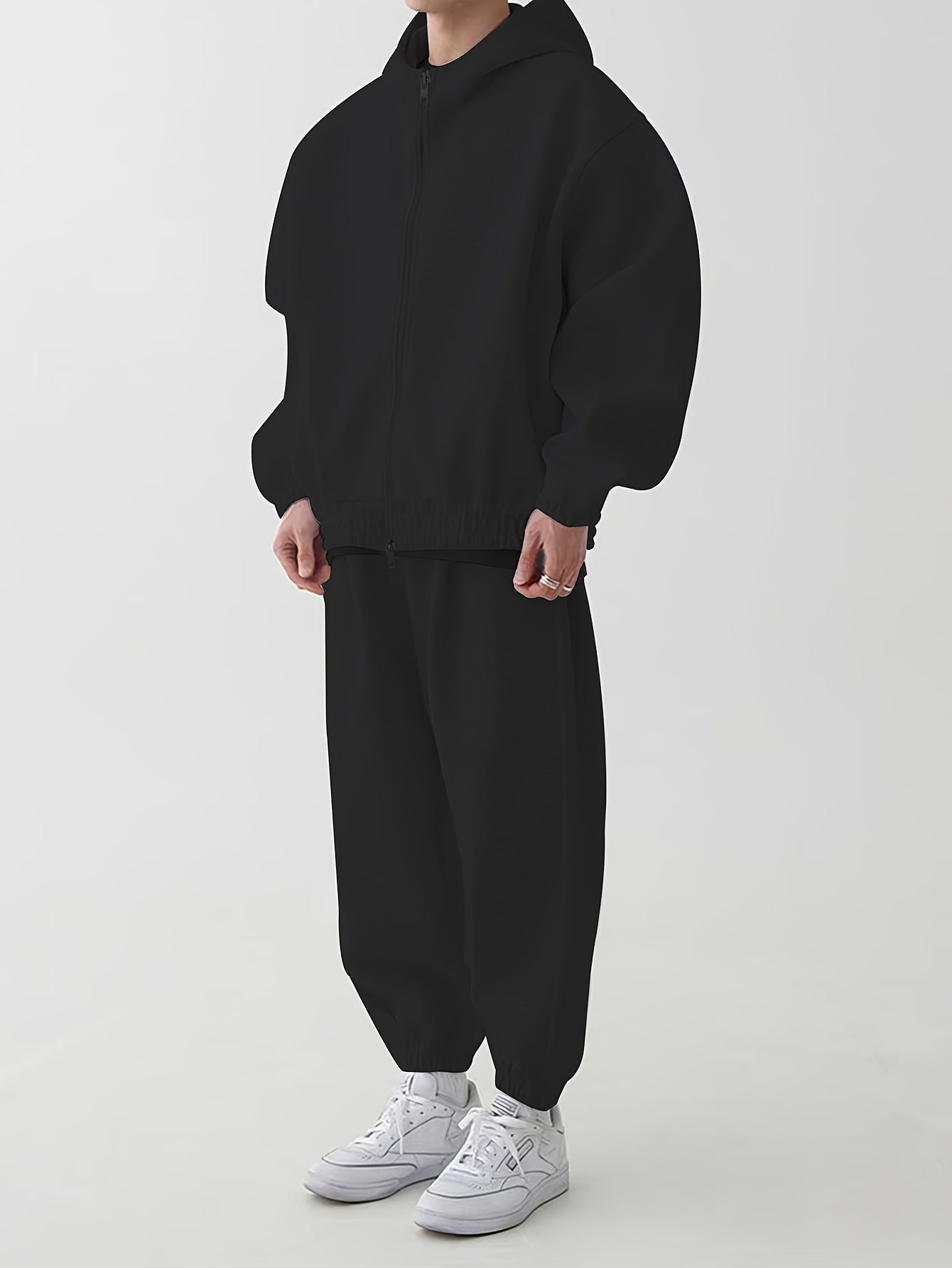 Hoodie & Jogginghose Set Unisex - Grau Melange Sportanzug mit Reißverschluss