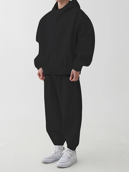 Hoodie & Jogginghose Set Unisex - Grau Melange Sportanzug mit Reißverschluss