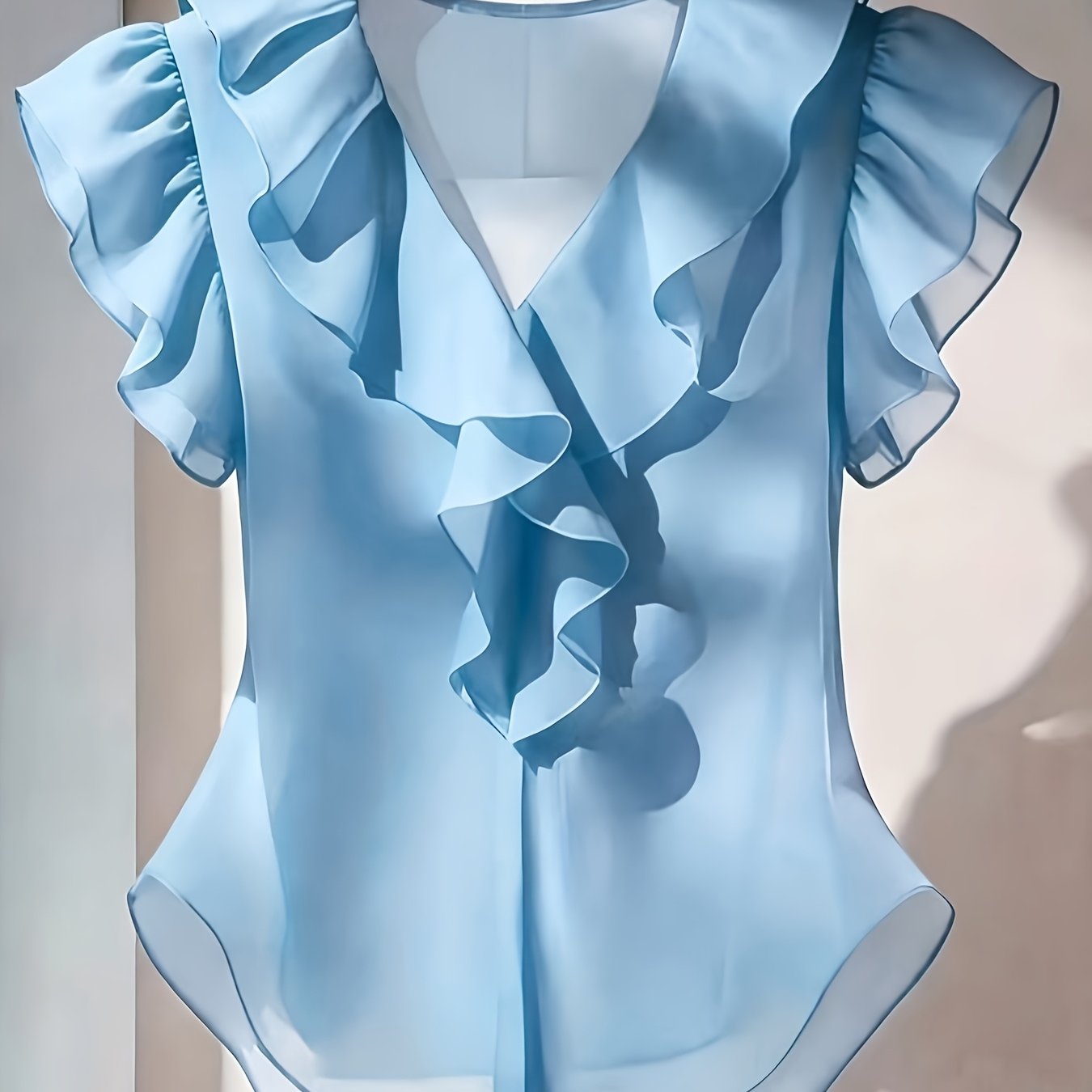 Women's blouse with ruffles and V-neck – Elegant frilled blouse for office and leisure