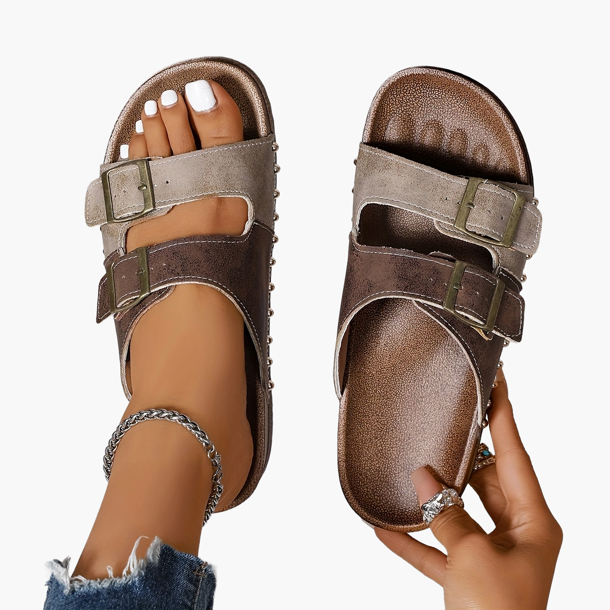 Women's Comfortable Vintage Sandals with Buckles – Open Toe, Casual & Everyday