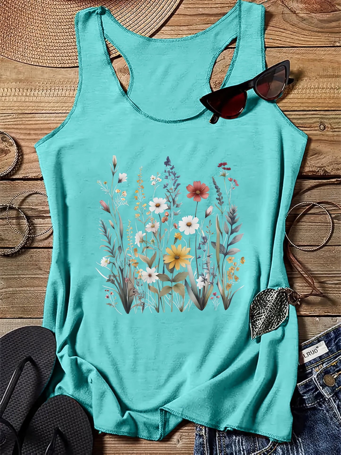 Women's tank top with floral print – Casual summer top for leisure & vacation