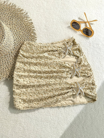 Women's Mini Beach Skirt with Starfish Decoration and Cut-Outs – Summer Beachwear Boho Style