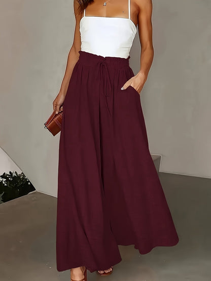 Women's maxi skirt with wide leg and paperbag waist – Elegant casual style for spring and summer