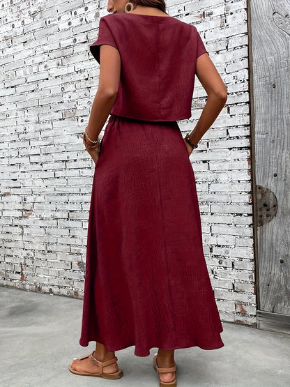 Women's Summer Two-Piece Set Elegant – Fashionable Crop Top and Maxi Skirt, Perfect for Everyday & Vacation