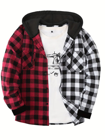 Men's Plaid Shirt with Hoodie in Casual Style – Perfect for Leisure and Everyday Wear