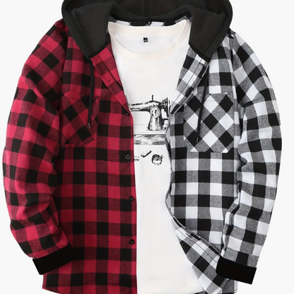 Men's Plaid Shirt with Hoodie in Casual Style – Perfect for Leisure and Everyday Wear