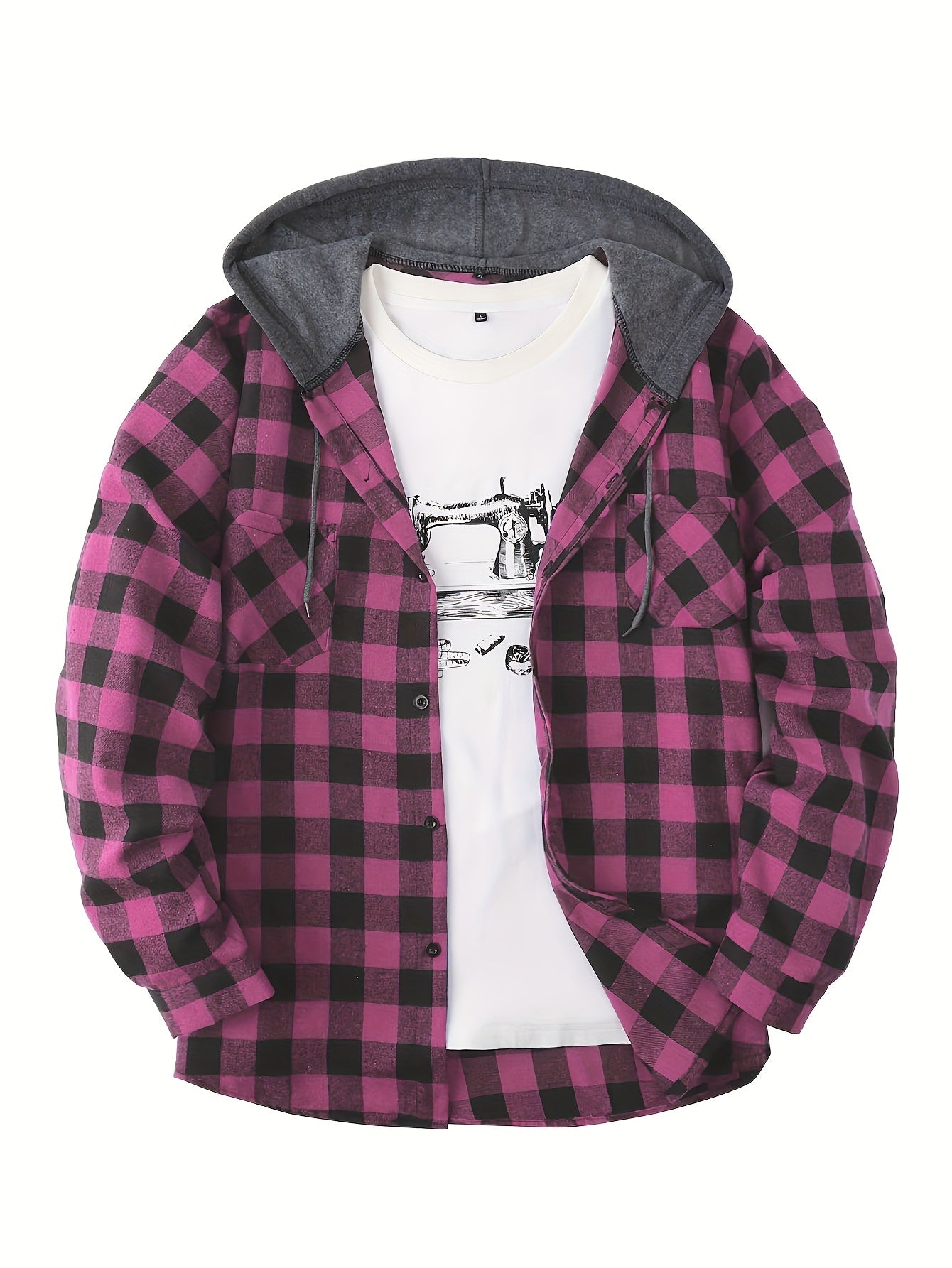 Men's Plaid Shirt with Hoodie in Casual Style – Perfect for Leisure and Everyday Wear