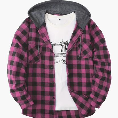 Men's Plaid Shirt with Hoodie in Casual Style – Perfect for Leisure and Everyday Wear