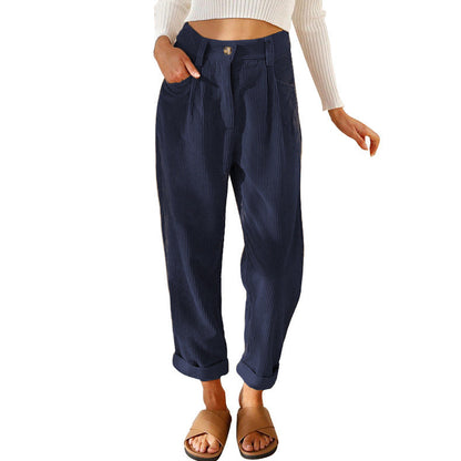 Zoe – High-waisted Casual Corduroy Pants with Loose Straight Fit