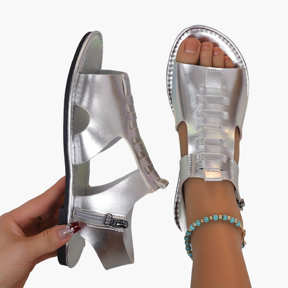 Damen Sommer-Sandalen mit Reißverschluss und offener Spitze – Stilvolle Freizeitschuhe für Alltag & Urlaub