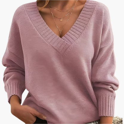 Damen Pullover mit V-Ausschnitt – Eleganter Strickpullover für Büro, Freizeit & Winter