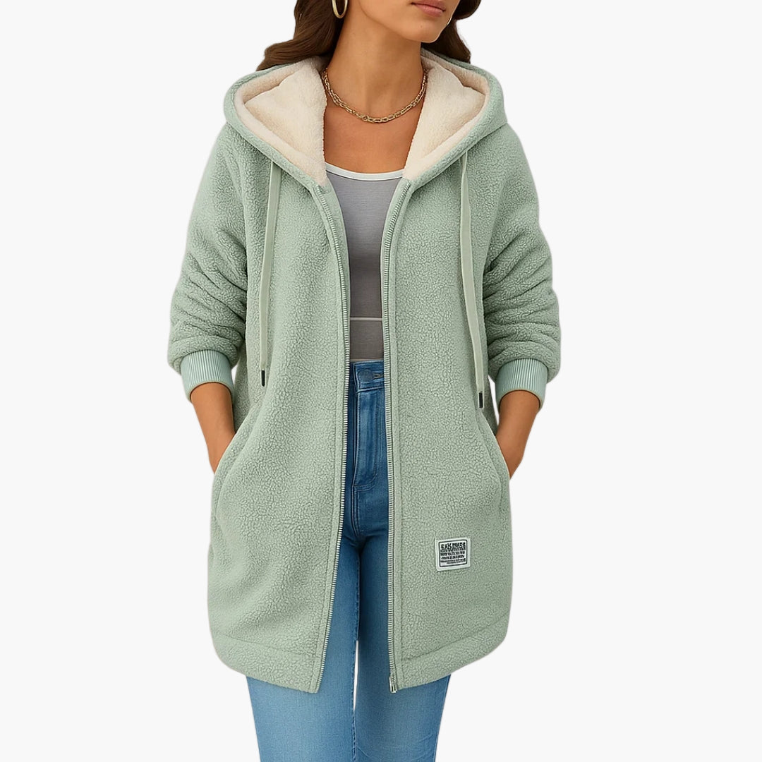 Women's fleece jacket hooded coat casual elegant – warm & stylish for autumn and winter