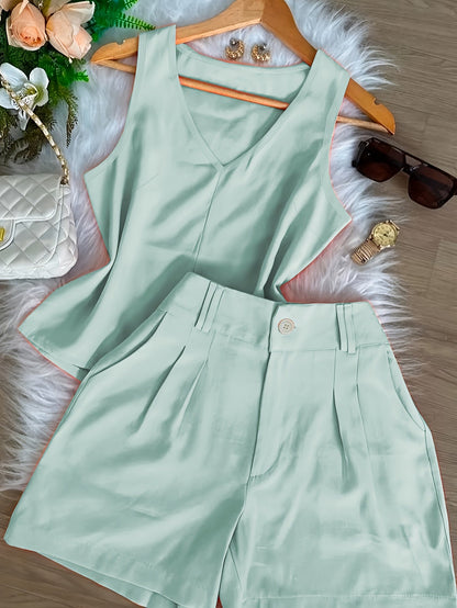 Women's Two-Piece Set – Elegant Top and Shorts for Spring & Summer, Leisure & Everyday Wear