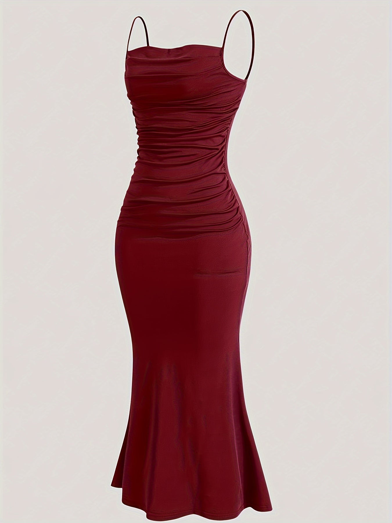 Women's evening dress with spaghetti straps and figure-flattering ruching – elegant maxi dress for festive occasions