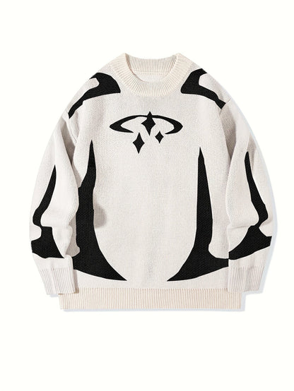 Unisex Strickpullover mit Rundhalsausschnitt und grafischem Muster
