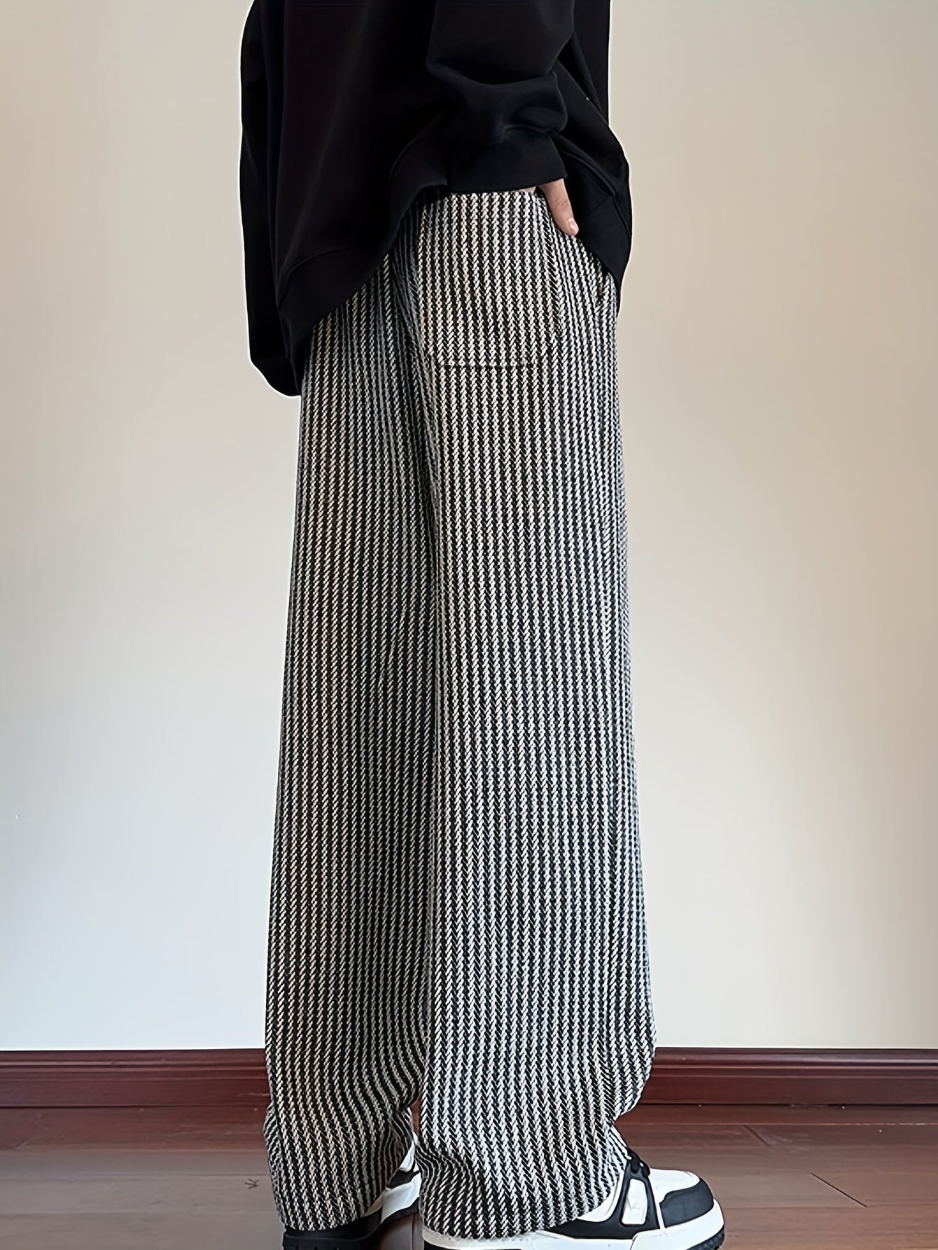 Herren Freizeit-Hose mit Zickzackmuster und geradem Bein – Bequeme Streetwear für Alltag und Freizeit