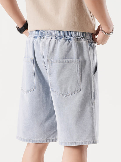 Men's Casual Loose Fit Denim Shorts with Drawstring – Relaxed, Knee-Length Shorts for Everyday and Streetwear