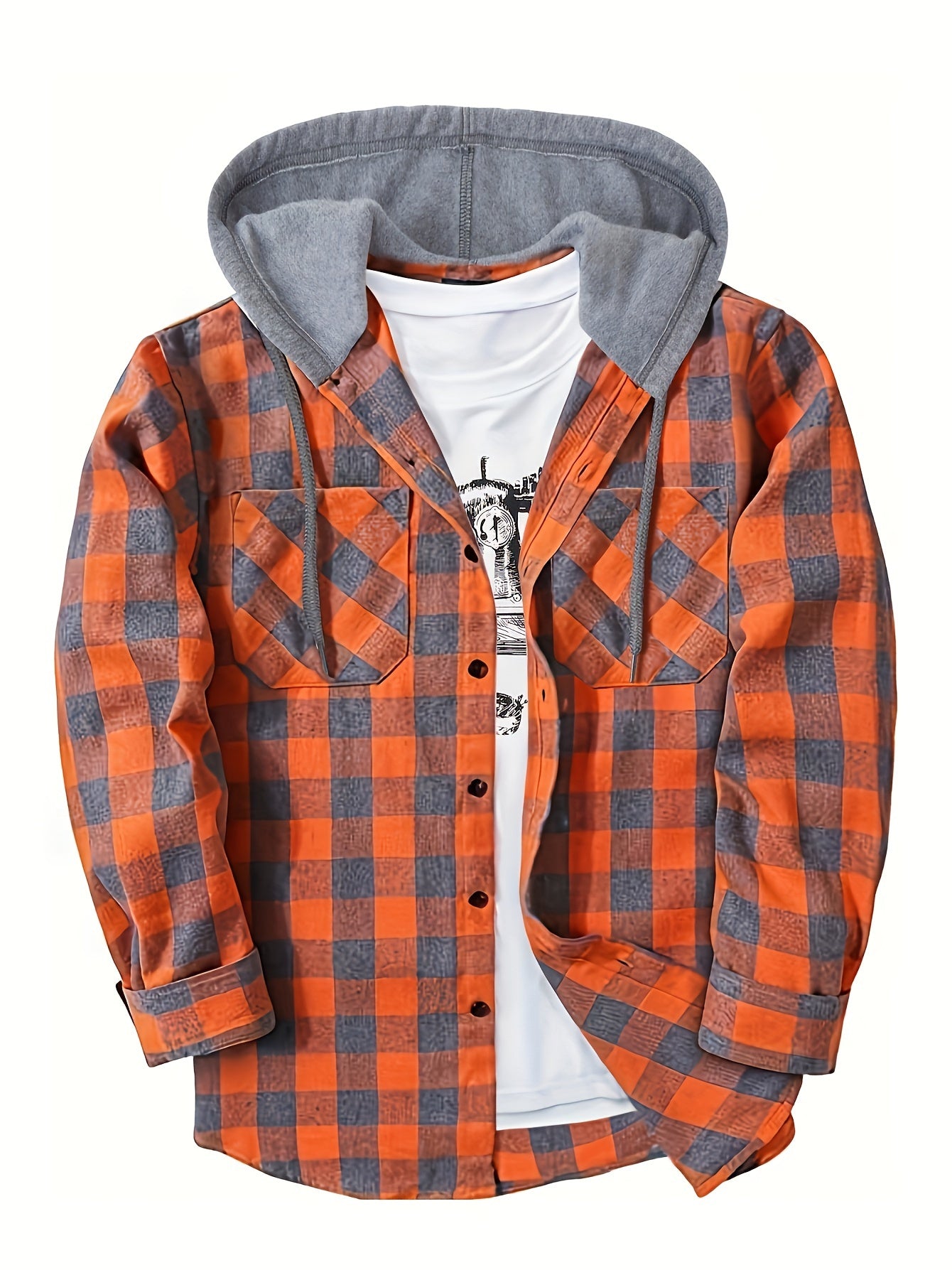 Men's Plaid Shirt with Hoodie in Casual Style – Perfect for Leisure and Everyday Wear