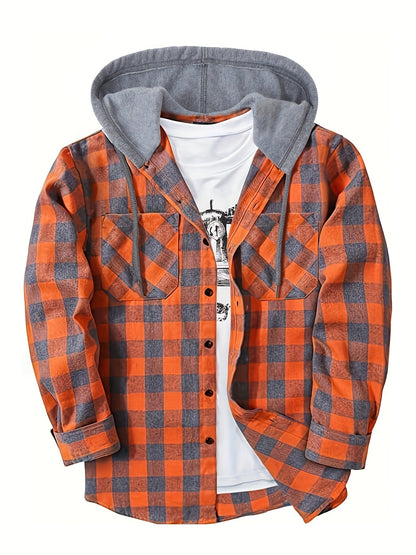 Men's Plaid Shirt with Hoodie in Casual Style – Perfect for Leisure and Everyday Wear