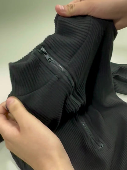 Damen Gerippter Stehkragen Bodysuit Langarm Reißverschluss Strick