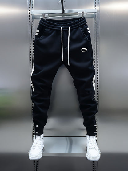 Men's sporty joggers with drawstring, stripes, and buttons