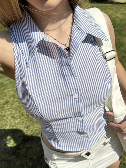 Women's sleeveless blouse in corset style with stripes for modern casual looks