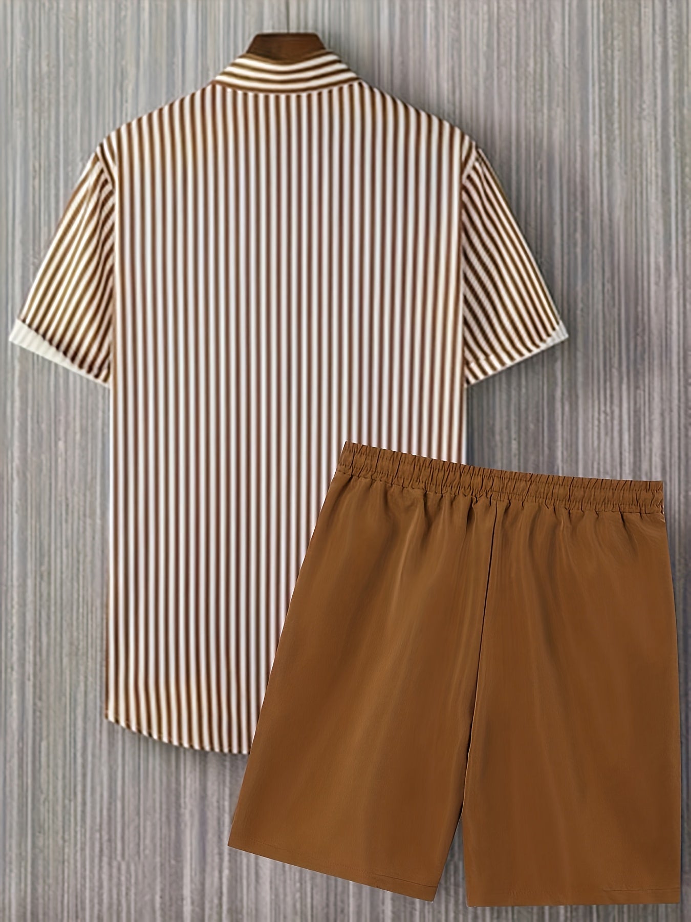 Men's Summer Set – Modern Casual Outfit with Striped Short-Sleeve Shirt and Shorts, Ideal for Vacation & Everyday Wear