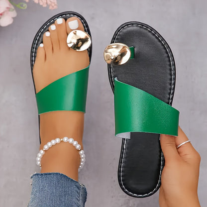 Women's toe separator sandals with metallic decoration – Fashionable slip-on summer shoes