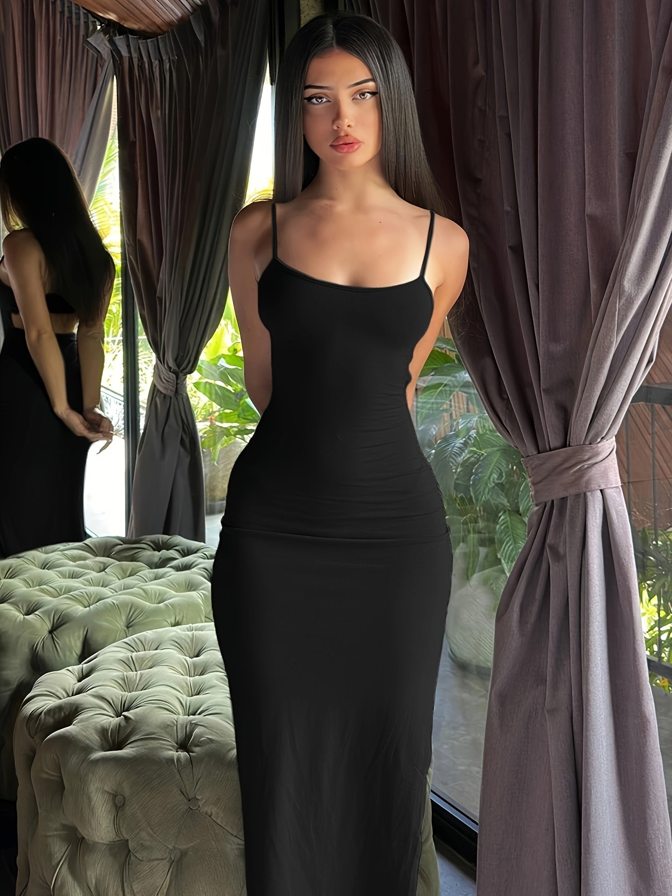 Women's Bodycon Maxi Dress with Spaghetti Straps – Elegant Evening and Party Style