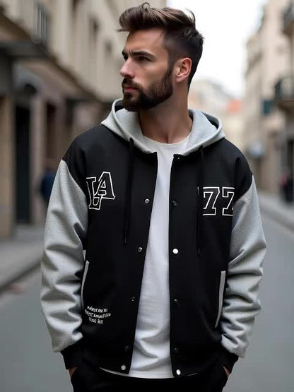 Men's two-tone hooded jacket with snap buttons