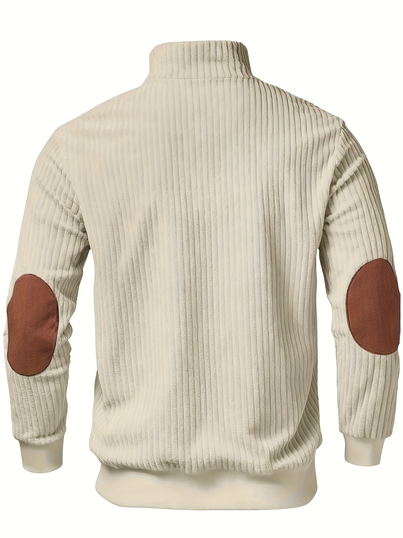 Ribbed men's quarter-zip sweater with suede-look patches