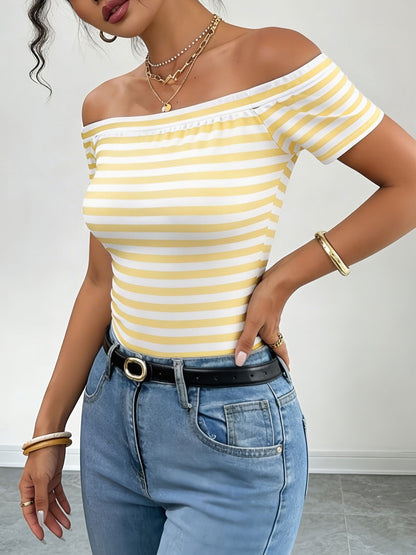 Women's Off-Shoulder Striped Shirt – Bardot Style for Everyday & Going Out
