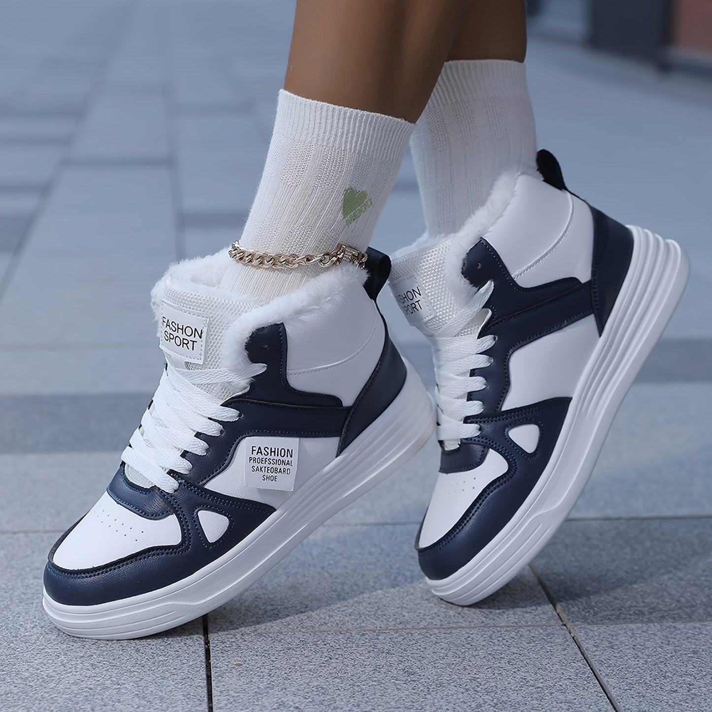 Unisex winter high-top sneakers with lining – warmly lined casual shoes