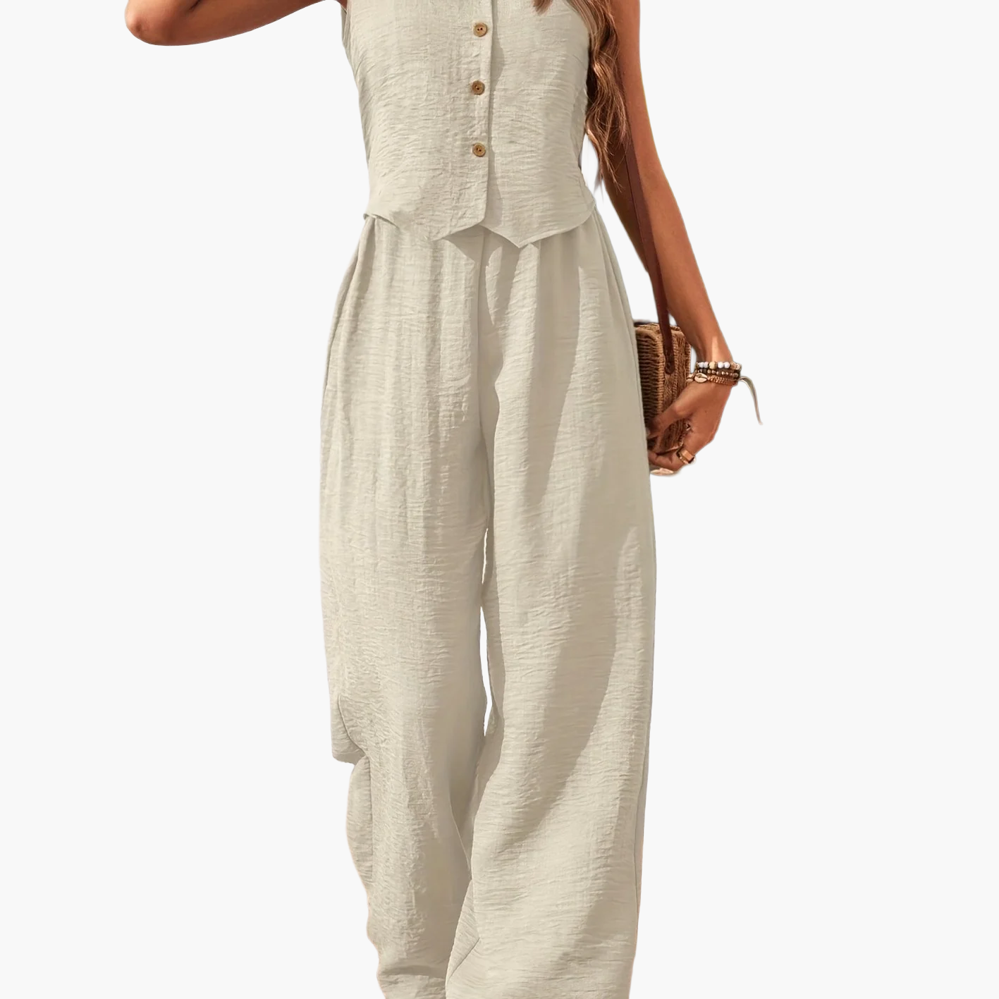 Women's Two-Piece Set – Elegant Sleeveless Vest and Pants Outfit for Leisure and Summer