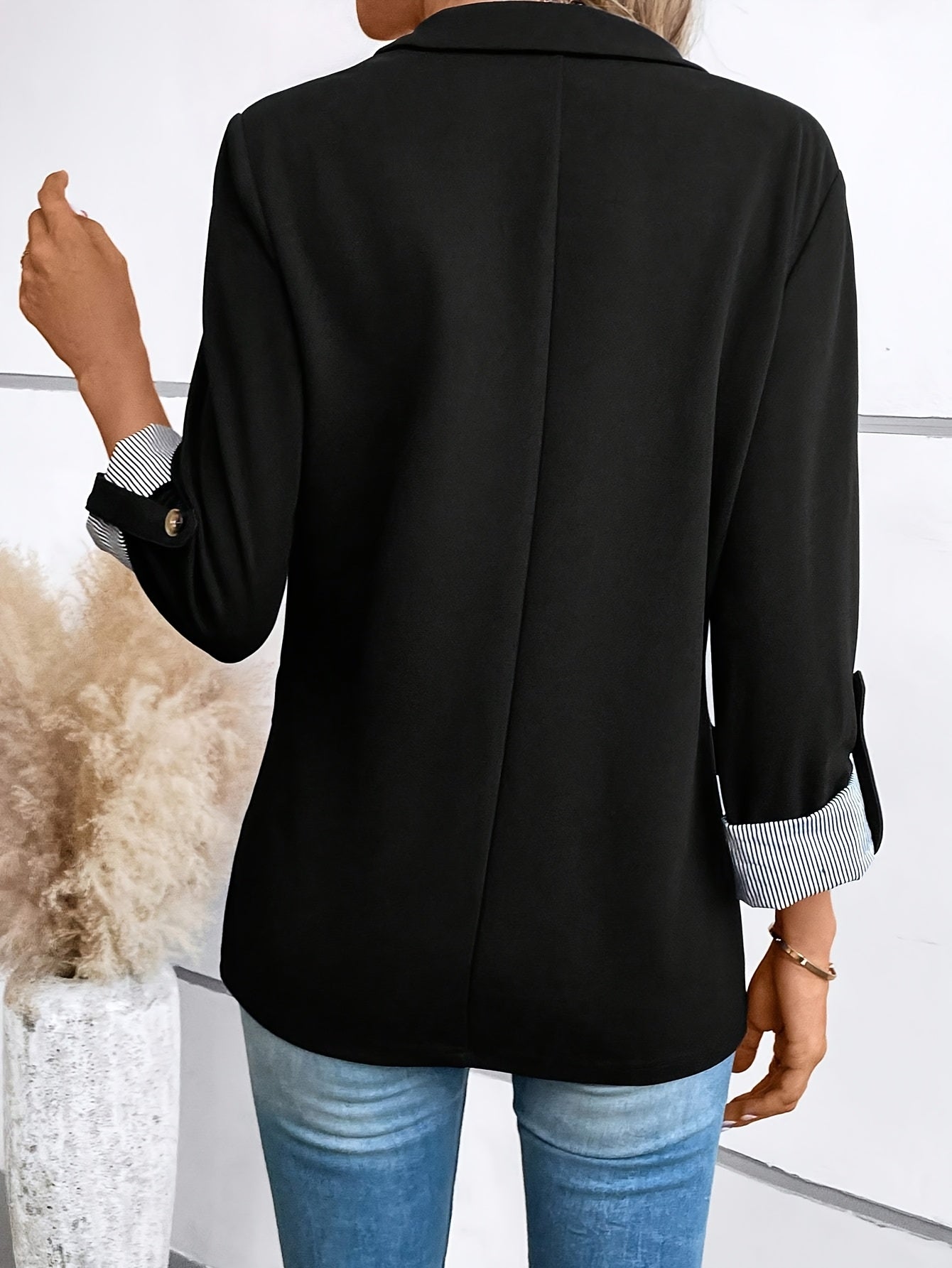 Women's Blazer Elegant Business Casual Jacket with Turn-Up Sleeves