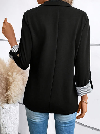 Women's Blazer Elegant Business Casual Jacket with Turn-Up Sleeves