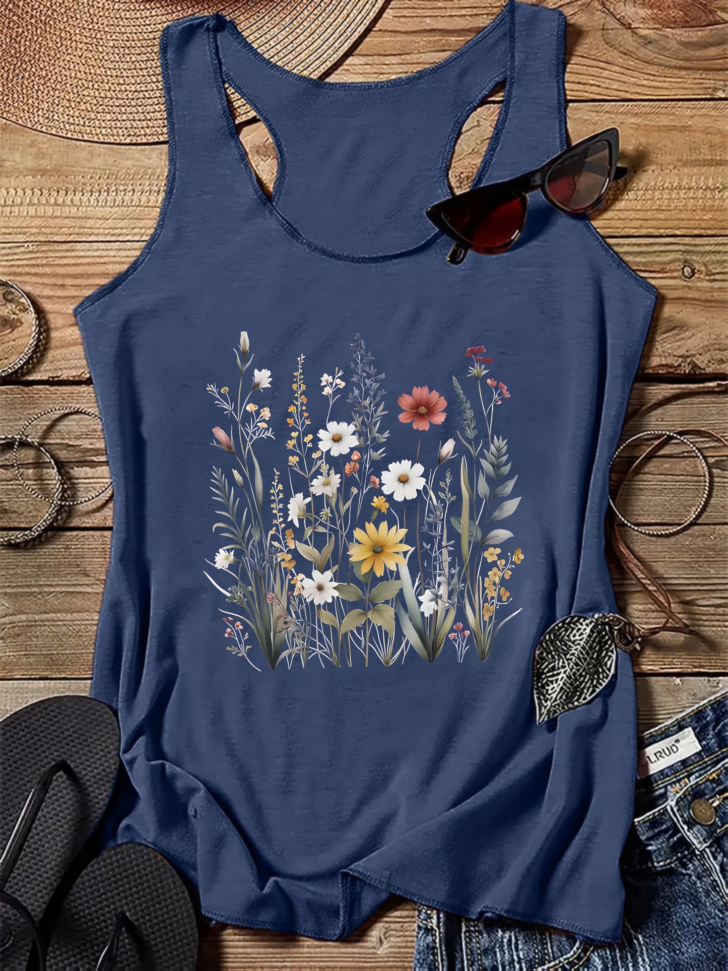 Women's tank top with floral print – Casual summer top for leisure & vacation