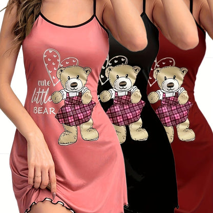 Women's Nightgown Set – 3-Pack, Sleeveless Spaghetti Strap Dress, Elegant Pajamas for Spring and Summer